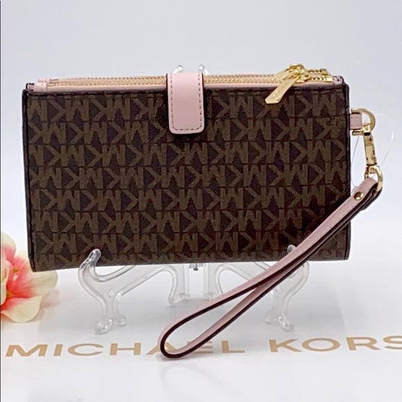MICHAEL KORS LARGE DOUBLE ZIP WRISTLET BROWN MULTI - Picture 4 of 16